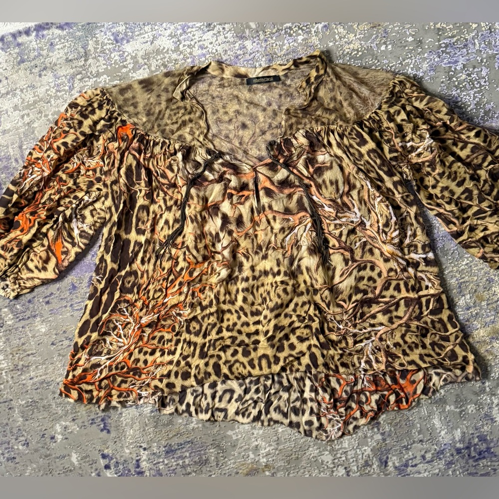 Y2K 2005 Roberto Cavalli silk animal print blouse Sz Small VTG see description